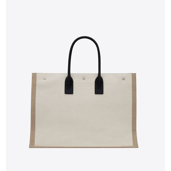 NEW YSL Rive Gauche Large Black Tote Linen White Tote Bag - Picture 2 of 4